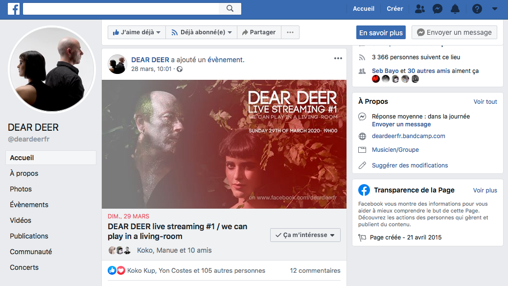 DEAR DEER created an event to invite their fans to their Facebook Live